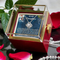Christmas Love Knot Pendant, Daughter Love Knot Necklace, CZ Crystal Message Card Box Jewelry, Heartfelt Holiday Love Knot Necklace