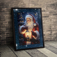 Vintage Christmas Wall Art, Santa Claus Forest Canvas Art, Winter Lantern Santa Print, Holiday Season Decor, Printable Digital Download File