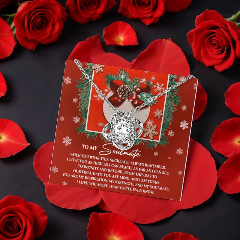 Rotating Rose Box Love Knot Necklace, Soulmate Love Knot Necklace, CZ Crystal Knot Necklace, Romantic Anniversary Jewelry, Christmas Present