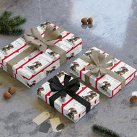 Santa Hat Puppy Gift Wrap, Dachshund Christmas Wrapping Paper, Weiner Dog Holiday Present Paper, Festive Dog Lover Christmas Wrap Paper