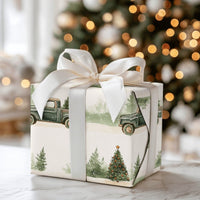 Green Pickup Tree Gift Wrap, Vintage Truck Christmas Wrapping Paper, Rustic Holiday Wrapping Paper, Farmhouse Christmas Present Packaging