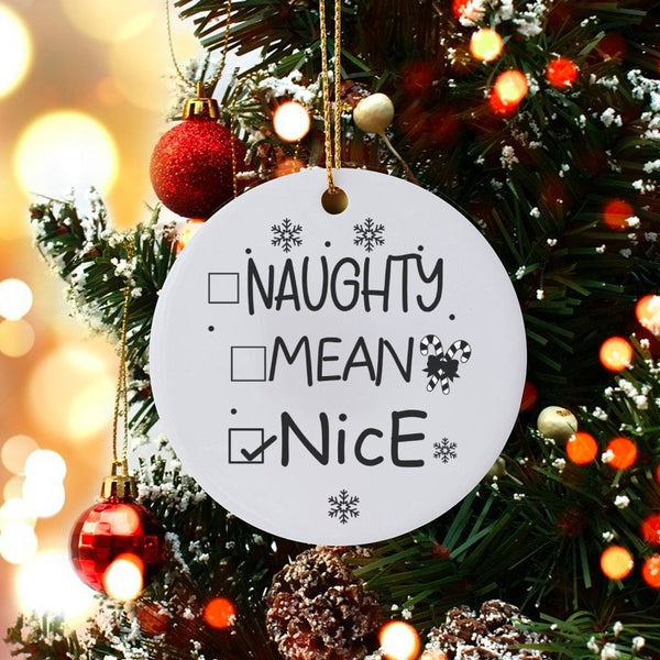 Humorous Holiday Ceramic Ornament, Naughty Mean Nice Checklist Christmas Ornament, Adorable Santa List Tree Ornament, Novelty
