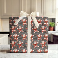 Charcoal Dark Holiday Gift Wrap, Dancing Santa Christmas Wrapping Paper, Whimsical Xmas Wrapping Paper, Festive Santa Gift Wrap Roll