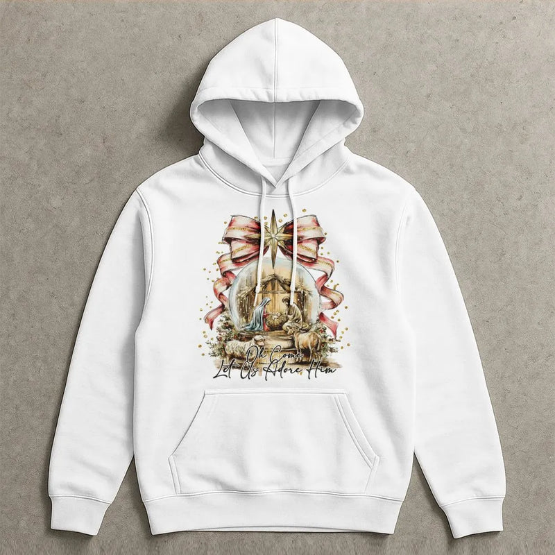 Oh Come Let Us Adore Him Sweatshirt, Nativity Scene Hoodie, Christian Christmas Scripture Pullover, Religious Holiday Apparel