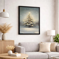 Glowing Winter Landscape Wall Art, Snowy Christmas Tree Wall Art Print, Christmas Oil Painting Print, Canvas Wall Art Digital Download