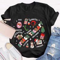 SLP Voice Stuttering Awareness T-Shirt, Speech Therapy Christmas Shirt, Speech Language Pathologist Xmas Tee, SLP Student Holiday Present
