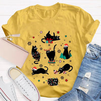 Holiday Cat Snowflakes T-Shirt, Black Cats Christmas Shirt, Adorable Xmas Lights Graphic Tee, Festive Kitty Lover Shirt, Winter Holiday Present
