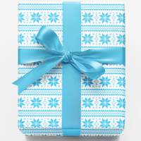 Nordic Knit Gift Wrap, Scandinavian Snowflake Wrapping Paper, Blue Winter Holiday Paper Roll, Christmas Gift Wrap, Comfy Xmas Present Wrap