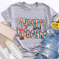 Festive Holiday Graphic Tee, Merry and Bright Tie Dye Tree Shirt, Christmas Tree T-Shirt, Retro Xmas Party Top, Family Holiday Present Tee