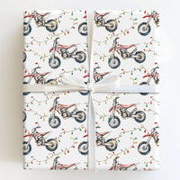 Dirt Bike Holiday Gift Wrap Roll, Motocross Christmas Wrapping Paper, Christmas Lights Dirt Biker Present Paper, Racing Theme Gift Wrap