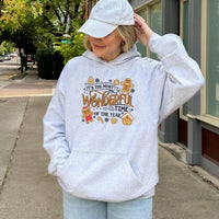 Most Wonderful Time Holiday Hoodie, Christmas Gingerbread Hoodie, Gingerbread Graphic Sweatshirt, Adorable Xmas Hooded Pullover, Festive Present