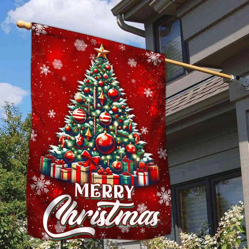 Holiday Snowflake Yard Flag, Merry Christmas Tree Garden Flag, Double Sided Winter Lawn Flag, Christmas Outdoor Yard Decor Flag