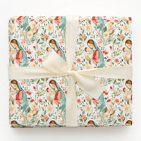 Floral Catholic Holiday Gift Wrap, Virgin Mary and Baby Jesus Wrapping Paper, Religious Baptism Paper, Christian Christmas Present Wrap