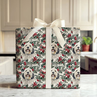 Christmas Dog Gift Wrap, Old English Sheepdog Wrapping Paper, Holiday Floral Wrapping Paper, Dog Lover Present Wrap, Winter Gift Wrap Roll