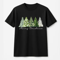 Merry Christmas Forest Graphic Tee, Watercolor Pine Tree Shirt, Festive Holiday Season T-Shirt, Winter Nature Tee, Xmas Present