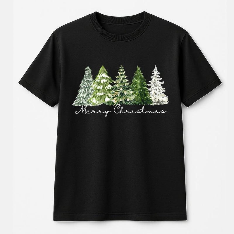 Merry Christmas Forest Graphic Tee, Watercolor Pine Tree Shirt, Festive Holiday Season T-Shirt, Winter Nature Tee, Xmas Present