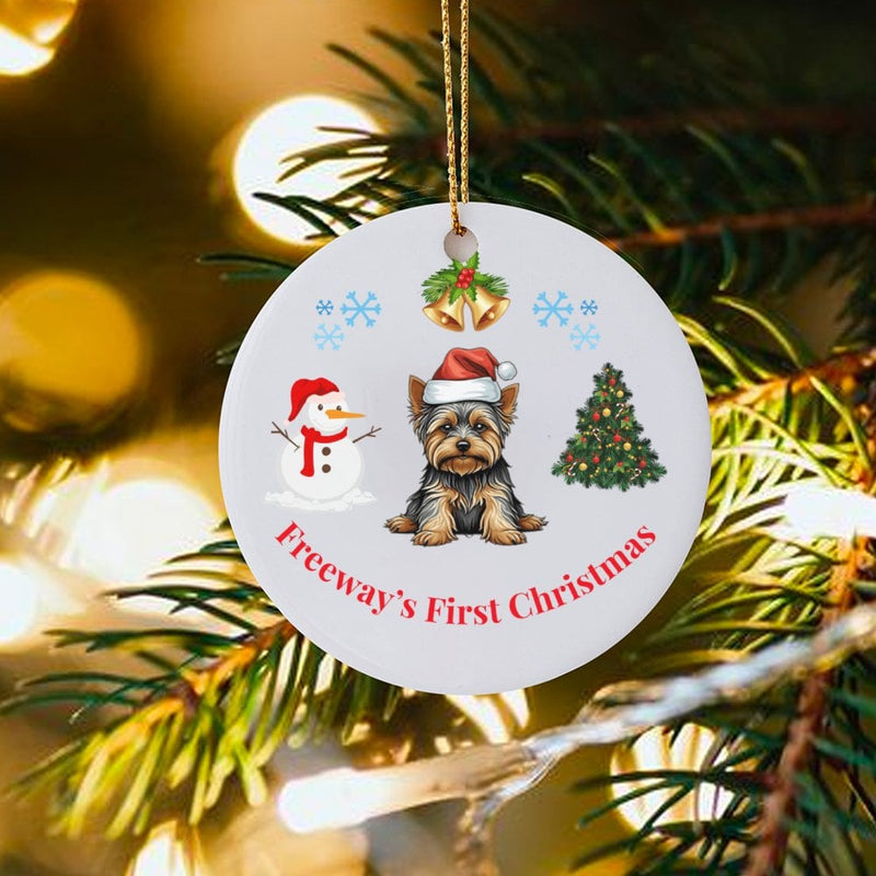 Yorkie Puppy Ceramic Ornament, Yorkshire Terrier Christmas Ornament, Dog First Christmas Tree Ornament, Pet Lover Holiday Keepsake Present