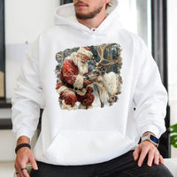 Comfy Christmas Graphic Hoodie, Vintage Santa and Reindeer Hoodie, Retro Holiday Winter Hoodie, Adorable Xmas Pullover Sweatshirt, Winter Present