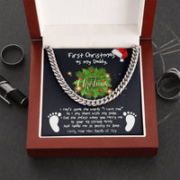 New Dad Message Card Chain, First Christmas Daddy Cuban Link Chain Necklace, Holiday Keepsake from Baby, Meaningful Dad Chain Jewelry