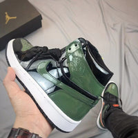 Sneakers, Black Green Orange Colorway, Patent Leather Footwear, Lace Up Design, Casual Gift for Sneaker Fans
