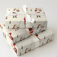 Fisherman Christmas Gift Wrap, Fishing Santa Wrapping Paper, Pine Tree Holiday Wrapping Paper, Outdoor Santa Present Wrap Roll