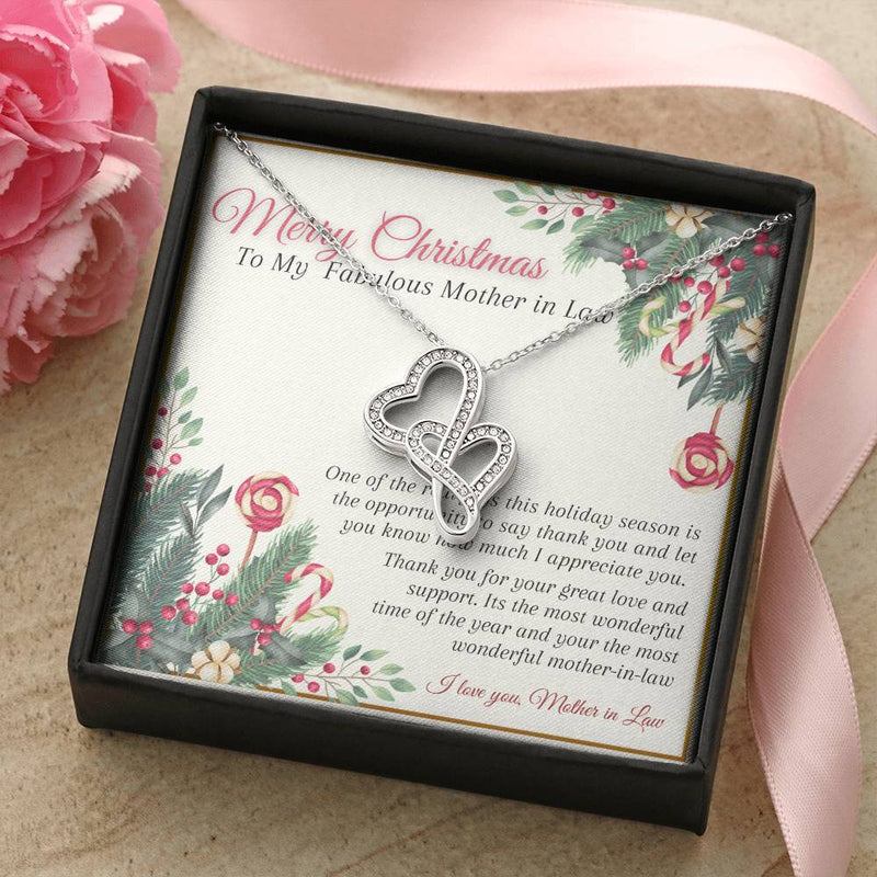 Interlocking Double Hearts Pendant, Mother in Law Christmas Necklace, Holiday Heart Necklace, Christmas Heart Present for Her, Family Keepsake