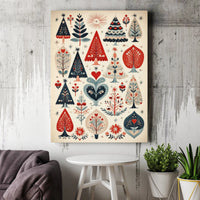Nordic Holiday Tree Canvas Print, Scandinavian Folk Art Christmas Canvas, Folk Art Winter Wall Decor Canvas, Festive Christmas Home Present