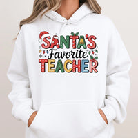 Festive Christmas Teacher Hoodie, Santa's Favorite Teacher Hoodie, School Holiday Graphic Hoodie, Adorable Educator Pullover, Winter Xmas Present