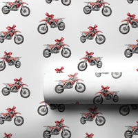 Motocross Holiday Gift Wrap, Dirt Bike Christmas Wrapping Paper, Motorcycle Bow Wrapping Paper, Racing Enthusiast Present Wrap Roll
