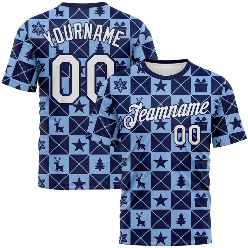 Personalized Name Number Holiday T-Shirt, Custom Buffalo Check Christmas T-Shirt, Athletic Jersey Performance T-Shirt Present