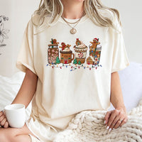 Adorable Holiday Drink Graphic Shirt, Gingerbread Coffee Christmas T-Shirt, Festive Coffee Lover Tee, Winter Seasonal Aesthetic T-Shirt
