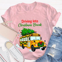 Driving into Christmas Break Shirt, Christmas School Bus T-Shirt, Winter Holiday Bus Driver Tee, Teacher Graphic T-Shirt, Xmas Present