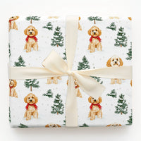 Adorable Dog in Red Scarf Gift Wrap, Cockapoo Christmas Wrapping Paper, Holiday Dog Lover Wrapping Paper Roll, Winter Puppy Present Paper Wrap