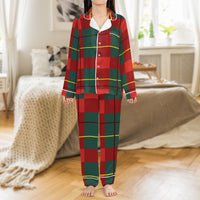 Red Green Plaid Pajamas, Holiday Plaid Satin Pajamas, Christmas Plaid Pajama Set, Festive Sleepwear Set, Holiday Pajamas for Women