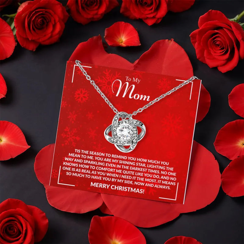 CZ Crystal Love Knot Pendant, Mom Love Knot Necklace, Rotating Rose Gift Box Jewelry, White Gold Knot Necklace, Christmas Present for Mom