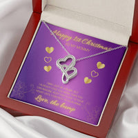 Expecting Mom Pendant, First Christmas Double Heart Necklace for Mom, Baby Bump Present, 14K White Gold Heart Necklace, Pregnancy Keepsake