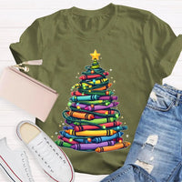Holiday Graphic Tee, Christmas Tree Colored Pens T-Shirt, Art Teacher Christmas Shirt, Colorful Pen Xmas Tree Tee, Festive Artist Shirt