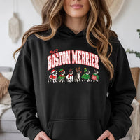 Festive Dog Holiday Hoodie, Boston Terrier Christmas Hoodie, Retro Christmas Dog Hooded Sweatshirt, Adorable Xmas Dog Lover Present, Holiday Present