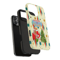Vintage Holiday iPhone 15 Pro Max Phone Case, Retro Merry and Bright Christmas iPhone 15 Pro Max Case, Dual Layer Xmas Phone Cover