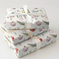 Winter Pine Christmas Wrapping Paper, Watercolor Ornaments Wrapping Paper, Botanical Holiday Wrapping Paper Roll, Festive Present Gift Wrap