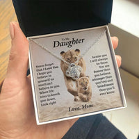Lion Mother and Baby Card Necklace, Daughter Love Knot Necklace, 14k White Gold Pendant Necklace, Christmas Present for Daughter