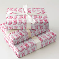 Adorable Holiday Gift Wrap, Pink Stocking Christmas Wrapping Paper, Watercolor Xmas Wrapping Paper, Baby's First Christmas Gift Wrapping Paper