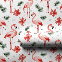 Flamingo Poinsettia Gift Wrap, Tropical Christmas Wrapping Paper, Pink Flamingo Holiday Wrapping Paper, Festive Winter Gift Wrap Roll