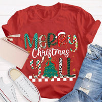 Colorful Christmas Tree Typography Tee, Merry Christmas Y'all Shirt, Southern Holiday Graphic T-Shirt, Family Xmas Apparel Present