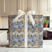 Winter Night Scene Gift Wrap, Snowy Christmas Village Wrapping Paper, Comfy Illuminated House Wrapping Paper, Festive Holiday Wrapping Paper