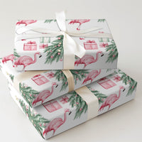 Tropical Holiday Gift Wrap, Pink Flamingo Christmas Wrapping Paper, Watercolor Flamingo Tree Wrapping Paper, Whimsical Christmas Gift Wrap