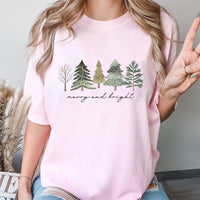 Watercolor Christmas Tree Shirt, Merry and Bright Christmas Tree T-Shirt, Festive Pine Forest Graphic Tee, Botanical Christmas Tree Tee