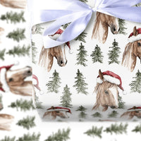Equestrian Santa Hat Pine Tree Gift Wrap, Horse Christmas Wrapping Paper, Watercolor Horse Wrapping Paper, Country Holiday Horse Gift Wrap