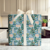 Watercolor Winter City Gift Wrap Roll, Mediterranean Christmas Wrapping Paper, Festive Architecture Wrapping Paper, Holiday Gift Wrap Paper