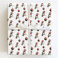 Xmas Bird Gift Wrap, Santa Hat Hummingbird Wrapping Paper, Festive Ornament Holiday Paper, Christmas Gift Wrap Roll